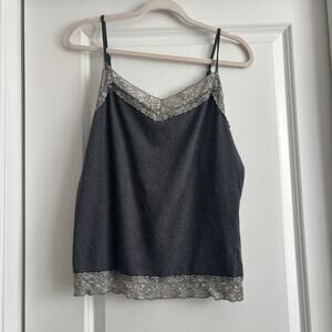 VTG Y2K Van Heusen Gray Lace Trim Camisole Tank Top Sz L Babydoll